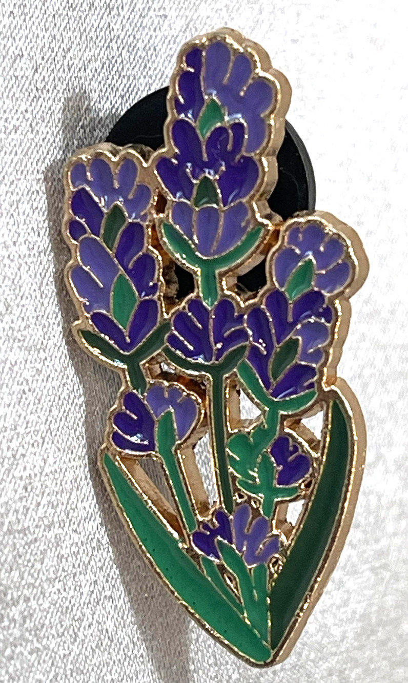 NWOT Purple Enamel Floral Brooch Lapel Pin Gold Toned Flowers & Plants Lavender